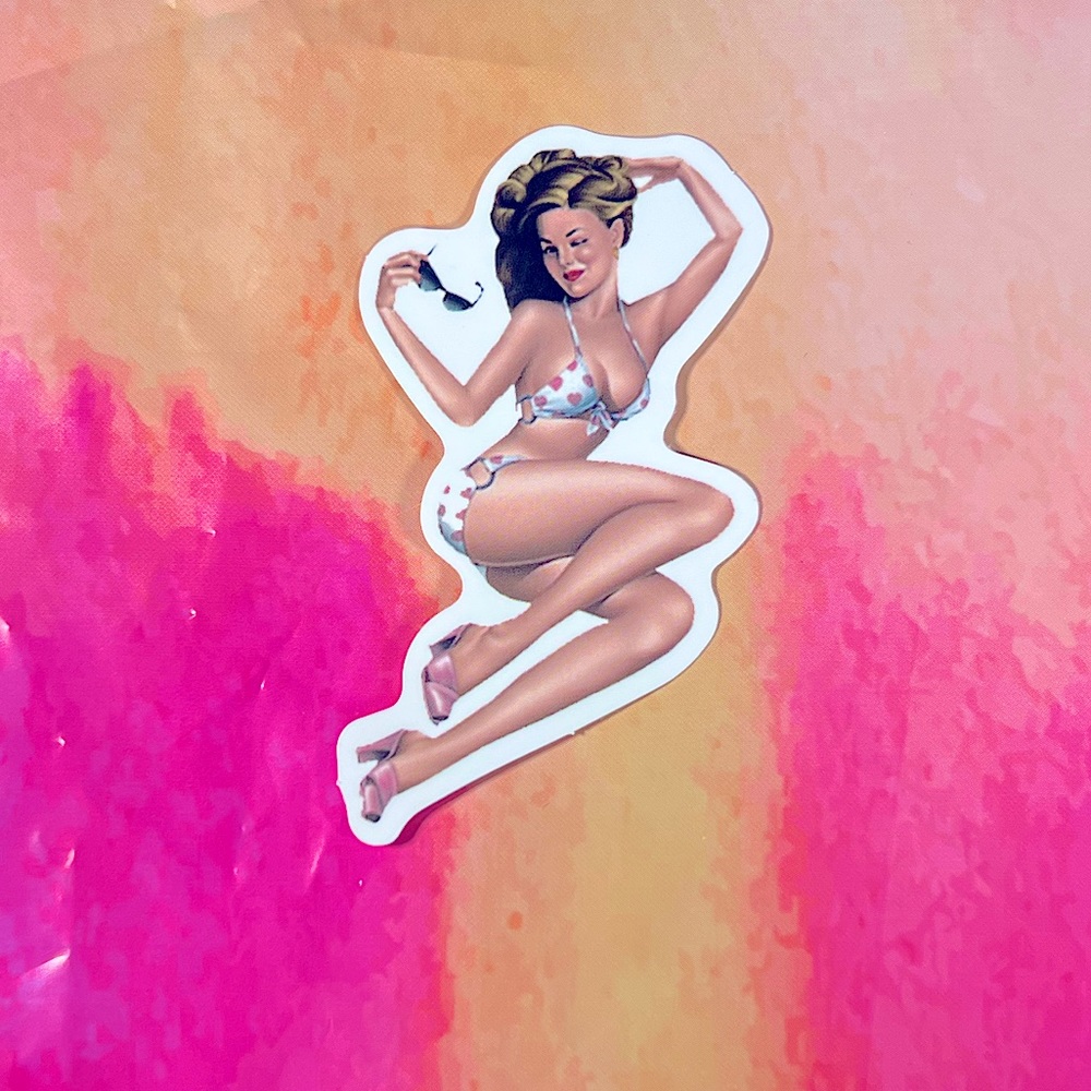 FLIRTY Sexy Pinup Gorgeous Sticker Retro Vintage BomberGirl Beauty